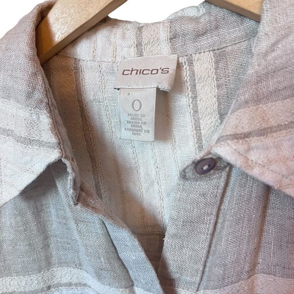 Chicos Linen Blend Gray White 3/4 Sleeve Button Up Shirt Size 0 S - Picture 9 of 12